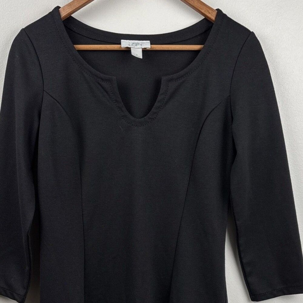 Ann Taylor LOFT Open Neck Basic Black Dress Size 4 Long Sleeve work Core